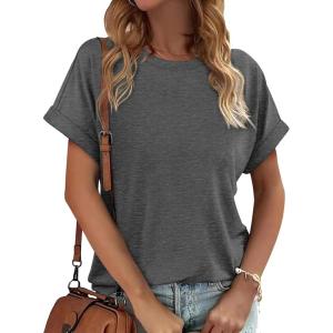 imageATHMILE Womens Tops Oversized Business Casual Dressy Summer T Shirts Short Sleeve Clothes Fashion Trendy Outfits 2025Dark Grey