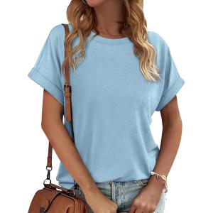 imageATHMILE Womens Tops Oversized Business Casual Dressy Summer T Shirts Short Sleeve Clothes Fashion Trendy Outfits 2025Light Blue