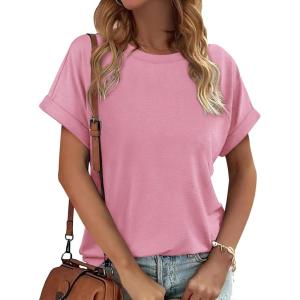 imageATHMILE Womens Tops Oversized Business Casual Dressy Summer T Shirts Short Sleeve Clothes Fashion Trendy Outfits 2025Pink