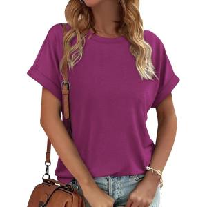 imageATHMILE Womens Tops Oversized Business Casual Dressy Summer T Shirts Short Sleeve Clothes Fashion Trendy Outfits 2025Purple