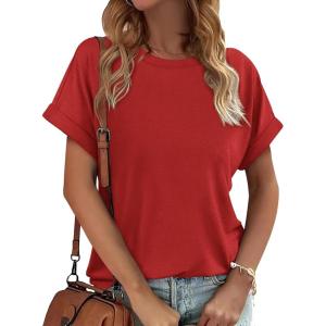 imageATHMILE Womens Tops Oversized Business Casual Dressy Summer T Shirts Short Sleeve Clothes Fashion Trendy Outfits 2025Red