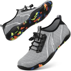 imageATHMILE Water Shoes for Men Women River Shoes Adult Swim Beach Lake Pool Aqua Socks Barefoot Quick Dry for Hiking Surfing Kayaking Cruise Ship Essentials1clight Grey