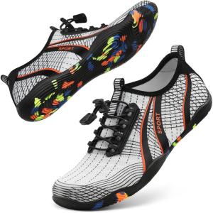 imageATHMILE Water Shoes for Men Women River Shoes Adult Swim Beach Lake Pool Aqua Socks Barefoot Quick Dry for Hiking Surfing Kayaking Cruise Ship Essentials1dwhite Orange