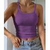 imageATHMILE Women Tank Top Sleeveless Scoop Neck Form Fitting Ribbed Knit Basic Cami Shirts1purpleshort