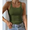 imageATHMILE Women Tank Top Sleeveless Scoop Neck Form Fitting Ribbed Knit Basic Cami Shirts2olive Greenlong