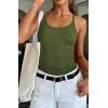 imageATHMILE Women Tank Top Sleeveless Scoop Neck Form Fitting Ribbed Knit Basic Cami Shirts2olive Greenlong
