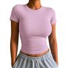 imageATHMILE Womens Basic TShirts Going Out Crop Tops Tight Slim Fit Cute Teen Girls Short SleeveLong Sleeve Y2k Clothes1purple