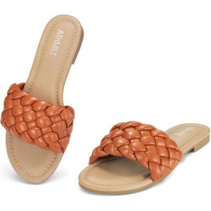 imageATHMILE Braided Womens Sandals Round Open Toe Fashion Slide Sandals Women Dressy Summer Flat Beach Size 611Brown
