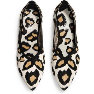 imageATHMILE Pointed Toe Flats for Women Dressy Bronze Work Shoes Business Casul Knit Ballet Flats Slip on Office Ladies Comforttable DressLeopard