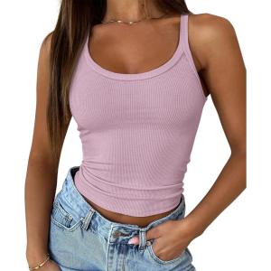 imageATHMILE Women Tank Top Sleeveless Scoop Neck Form Fitting Ribbed Knit Basic Cami Shirts1violetshort