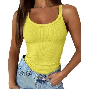 imageATHMILE Women Tank Top Sleeveless Scoop Neck Form Fitting Ribbed Knit Basic Cami Shirts2yellowlong