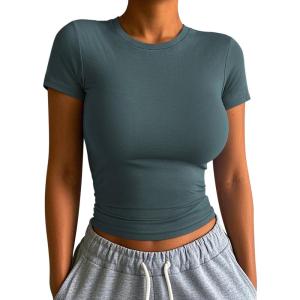 imageATHMILE Womens Basic TShirts Going Out Crop Tops Tight Slim Fit Cute Teen Girls Short SleeveLong Sleeve Y2k Clothes1haze Blue