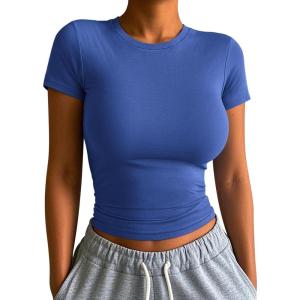 imageATHMILE Womens Basic TShirts Going Out Crop Tops Tight Slim Fit Cute Teen Girls Short SleeveLong Sleeve Y2k Clothes1royal Blue