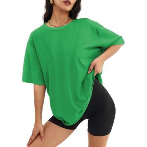 imageATHMILE Womens Oversized T Shirts Loose Fit Crewneck Short Sleeve Tops Summer Casual Blouse Y2K 2025 Basic TeeSaint Patrick Green
