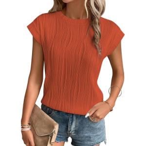 imageATHMILE Womens Short Sleeve Summer Tops Crewneck Textured Shirts Basic T Shirt Casual Work BlousesOrange