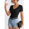 imageATHMILE Women Short Sleeve V Neck Ribbed Knit Fitted Shirts Basic Tees Tops 2025 Summer Casual TShirts Going Out OutfitsBlack