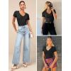 imageATHMILE Women Short Sleeve V Neck Ribbed Knit Fitted Shirts Basic Tees Tops 2025 Summer Casual TShirts Going Out OutfitsBlack