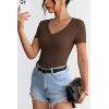 imageATHMILE Women Short Sleeve V Neck Ribbed Knit Fitted Shirts Basic Tees Tops 2025 Summer Casual TShirts Going Out OutfitsBrown