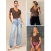 imageATHMILE Women Short Sleeve V Neck Ribbed Knit Fitted Shirts Basic Tees Tops 2025 Summer Casual TShirts Going Out OutfitsBrown