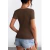 imageATHMILE Women Short Sleeve V Neck Ribbed Knit Fitted Shirts Basic Tees Tops 2025 Summer Casual TShirts Going Out OutfitsBrown