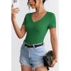 imageATHMILE Women Short Sleeve V Neck Ribbed Knit Fitted Shirts Basic Tees Tops 2025 Summer Casual TShirts Going Out OutfitsGreen