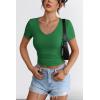 imageATHMILE Women Short Sleeve V Neck Ribbed Knit Fitted Shirts Basic Tees Tops 2025 Summer Casual TShirts Going Out OutfitsGreen