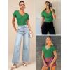 imageATHMILE Women Short Sleeve V Neck Ribbed Knit Fitted Shirts Basic Tees Tops 2025 Summer Casual TShirts Going Out OutfitsGreen