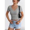 imageATHMILE Women Short Sleeve V Neck Ribbed Knit Fitted Shirts Basic Tees Tops 2025 Summer Casual TShirts Going Out OutfitsHeather Grey