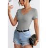imageATHMILE Women Short Sleeve V Neck Ribbed Knit Fitted Shirts Basic Tees Tops 2025 Summer Casual TShirts Going Out OutfitsHeather Grey