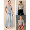 imageATHMILE Women Short Sleeve V Neck Ribbed Knit Fitted Shirts Basic Tees Tops 2025 Summer Casual TShirts Going Out OutfitsHeather Grey
