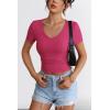 imageATHMILE Women Short Sleeve V Neck Ribbed Knit Fitted Shirts Basic Tees Tops 2025 Summer Casual TShirts Going Out OutfitsHot Pink