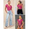 imageATHMILE Women Short Sleeve V Neck Ribbed Knit Fitted Shirts Basic Tees Tops 2025 Summer Casual TShirts Going Out OutfitsHot Pink