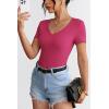 imageATHMILE Women Short Sleeve V Neck Ribbed Knit Fitted Shirts Basic Tees Tops 2025 Summer Casual TShirts Going Out OutfitsHot Pink
