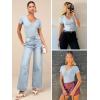 imageATHMILE Women Short Sleeve V Neck Ribbed Knit Fitted Shirts Basic Tees Tops 2025 Summer Casual TShirts Going Out OutfitsLight Blue