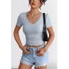 imageATHMILE Women Short Sleeve V Neck Ribbed Knit Fitted Shirts Basic Tees Tops 2025 Summer Casual TShirts Going Out OutfitsLight Blue