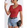 imageATHMILE Women Short Sleeve V Neck Ribbed Knit Fitted Shirts Basic Tees Tops 2025 Summer Casual TShirts Going Out OutfitsRed
