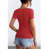 imageATHMILE Women Short Sleeve V Neck Ribbed Knit Fitted Shirts Basic Tees Tops 2025 Summer Casual TShirts Going Out OutfitsRed