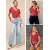 imageATHMILE Women Short Sleeve V Neck Ribbed Knit Fitted Shirts Basic Tees Tops 2025 Summer Casual TShirts Going Out OutfitsRed