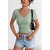 imageATHMILE Women Short Sleeve V Neck Ribbed Knit Fitted Shirts Basic Tees Tops 2025 Summer Casual TShirts Going Out OutfitsSage Green