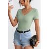 imageATHMILE Women Short Sleeve V Neck Ribbed Knit Fitted Shirts Basic Tees Tops 2025 Summer Casual TShirts Going Out OutfitsSage Green