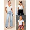 imageATHMILE Women Short Sleeve V Neck Ribbed Knit Fitted Shirts Basic Tees Tops 2025 Summer Casual TShirts Going Out OutfitsWhite