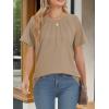 imageATHMILE Womens Short Sleeve Shirts Trendy Dressy Tops Business Casual Tee Fashion Knitted Blouses Y2k Outfits 2025Khaki