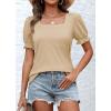 imageATHMILE Womens Summer Tops Square Neck Dressy Casual Ruffle Trim Sleeve Cute T Shirts Trendy ClothesBeige