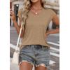 imageATHMILE Womens Summer Tops V Neck Cap Sleeve Tshirts Casual Cute T Shirts Fashion Clothes Vintage Basics TeeKhaki