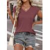 imageATHMILE Womens Summer Tops V Neck Cap Sleeve Tshirts Casual Cute T Shirts Fashion Clothes Vintage Basics TeeWine Red