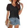 imageATHMILE Womens Summer Tops V Neck T Shirts Swiss Dot Puff Sleeve Tops Loose Casual TshirtsBlack