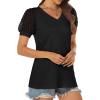 imageATHMILE Womens Summer Tops V Neck T Shirts Swiss Dot Puff Sleeve Tops Loose Casual TshirtsBlack
