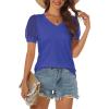 imageATHMILE Womens Summer Tops V Neck T Shirts Swiss Dot Puff Sleeve Tops Loose Casual TshirtsBlue