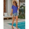imageATHMILE Womens Summer Tops V Neck T Shirts Swiss Dot Puff Sleeve Tops Loose Casual TshirtsBlue