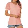 imageATHMILE Womens Summer Tops V Neck T Shirts Swiss Dot Puff Sleeve Tops Loose Casual TshirtsCoral Pink